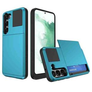 For Samsung Galaxy S22+ 5G Multifunction Armor Slide Card Slot Phone Case(Sky Blue)