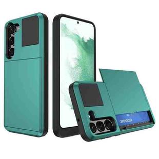 For Samsung Galaxy S22 5G Multifunction Armor Slide Card Slot Phone Case(Green Lake)