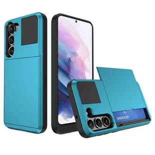 For Samsung Galaxy S21 5G Multifunction Armor Slide Card Slot Phone Case(Sky Blue)