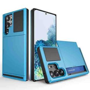 For Samsung Galaxy S20+ 5G Multifunction Armor Slide Card Slot Phone Case(Sky Blue)