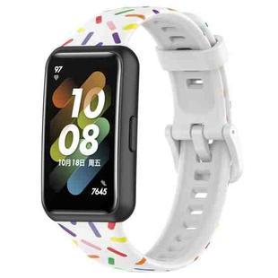 For Huawei Band 7 Sports Rainbow Dots Silicone Watch Band(White)