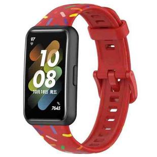 For Huawei Band 7 Sports Rainbow Dots Silicone Watch Band(Red)