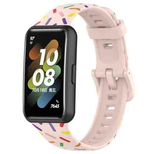 For Huawei Band 7 Sports Rainbow Dots Silicone Watch Band(Light Pink)