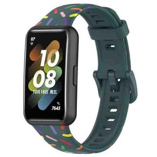 For Huawei Band 7 Sports Rainbow Dots Silicone Watch Band(Dark Green)