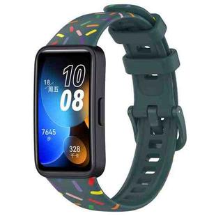 For Huawei Band 8 Sports Rainbow Dots Silicone Watch Band(Dark Green)