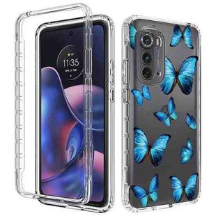 For Motorola Edge 2022 Transparent Painted Phone Case(Blue Butterflies)