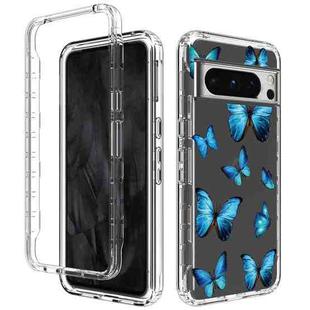 For Google Pixel 8 Pro Transparent Painted Phone Case(Blue Butterflies)