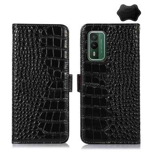 For Nokia XR21 Crocodile Top Layer Cowhide Leather Phone Case(Black)