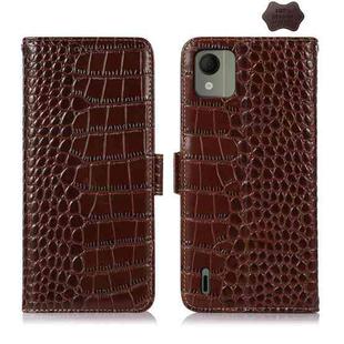 For Nokia C110 Crocodile Top Layer Cowhide Leather Phone Case(Brown)