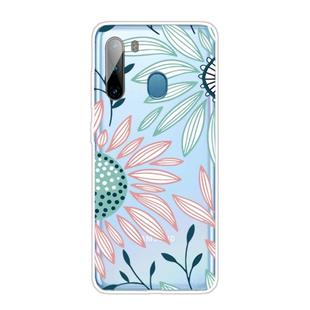 For Samsung Galaxy A21 Coloured Drawing Pattern Highly Transparent TPU Protective Case(Flower)