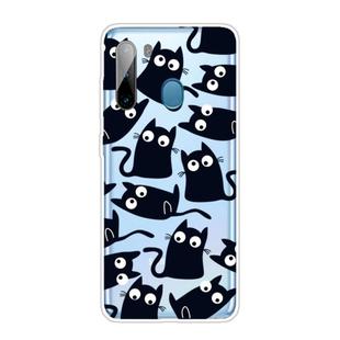 For Samsung Galaxy A21 Coloured Drawing Pattern Highly Transparent TPU Protective Case(Black Cat)
