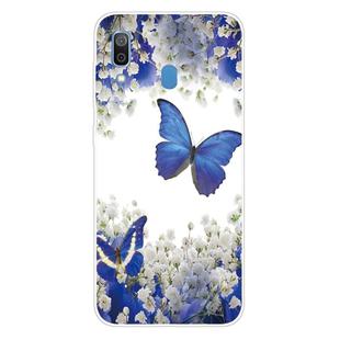 For Samsung Galaxy A40 Coloured Drawing Pattern Highly Transparent TPU Protective Case(Purple Butterfly)