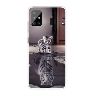 For Samsung Galaxy A51 5G Coloured Drawing Pattern Highly Transparent TPU Protective Case(Cat Tiger)