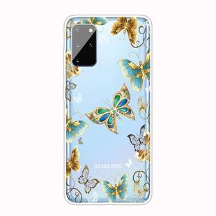 For Samsung Galaxy S20+ Coloured Drawing Pattern Highly Transparent TPU Protective Case(Golden Butterfly)