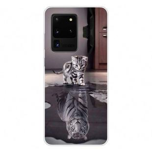 For Samsung Galaxy S20 Ultra Coloured Drawing Pattern Highly Transparent TPU Protective Case(Cat Tiger)