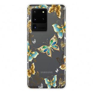 For Samsung Galaxy S20 Ultra Coloured Drawing Pattern Highly Transparent TPU Protective Case(Golden Butterfly)