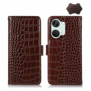 For OnePlus Nord 3 / Ace 2V Crocodile Top Layer Cowhide Leather Phone Case(Brown)