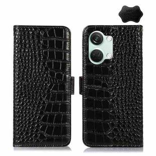 For OnePlus Nord 3 / Ace 2V Crocodile Top Layer Cowhide Leather Phone Case(Black)