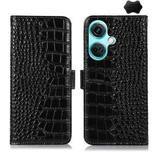 For OnePlus Nord CE3 5G Crocodile Top Layer Cowhide Leather Phone Case(Black)