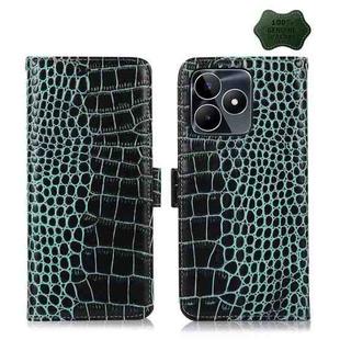 For Realme C53/Narzo N53 Crocodile Top Layer Cowhide Leather Phone Case(Green)