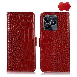 For Realme C53/Narzo N53 Crocodile Top Layer Cowhide Leather Phone Case(Red)