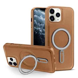 For iPhone 11 Pro Max MagSafe Magnetic Holder Phone Case(Brown)
