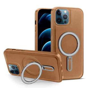 For iPhone 12 Pro Max MagSafe Magnetic Holder Phone Case(Brown)