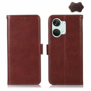 For OnePlus Nord 3 / Ace 2V Magnetic Crazy Horse Texture Genuine Leather RFID Phone Case(Brown)