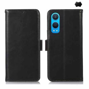 For OnePlus Nord CE4 Lite Magnetic Crazy Horse Texture Genuine Leather RFID Phone Case(Black)