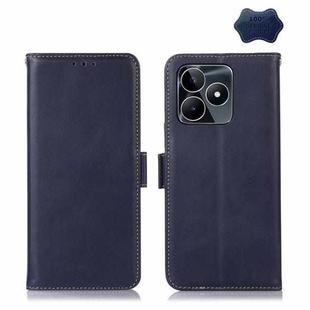 For Realme C53/Narzo N53 Magnetic Crazy Horse Texture Genuine Leather RFID Phone Case(Blue)