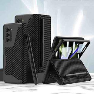 For Samsung Galaxy Z Fold5 GKK Armor Flip Leather Phone Case with Pen Slots(Carbon Fiber Texture)