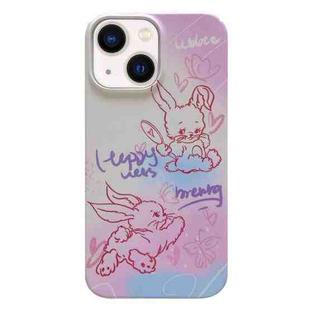 For iPhone 14 Painted Pattern PC Phone Case(Pink Line Bunny)