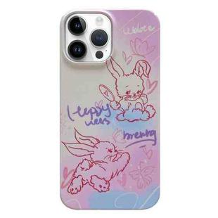 For iPhone 14 Pro Painted Pattern PC Phone Case(Pink Line Bunny)