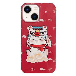 For iPhone 14 Plus Painted Pattern PC Phone Case(Bunny Red)