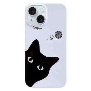 For iPhone 15 Painted Pattern PC Phone Case(Black Cat)