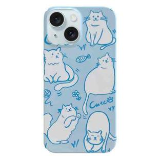 For iPhone 15 Painted Pattern PC Phone Case(Funny Cat)