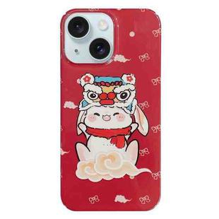 For iPhone 15 Painted Pattern PC Phone Case(Bunny Red)