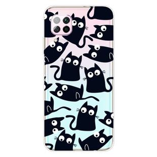 For Huawei P40 Lite Coloured Drawing Pattern Highly Transparent TPU Protective Case(Black Cat)
