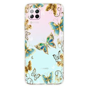 For Huawei P40 Lite Coloured Drawing Pattern Highly Transparent TPU Protective Case(Golden Butterfly)