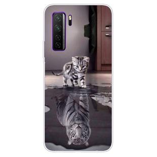 For Huawei P40 Lite 5G Coloured Drawing Pattern Highly Transparent TPU Protective Case(Cat Tiger)