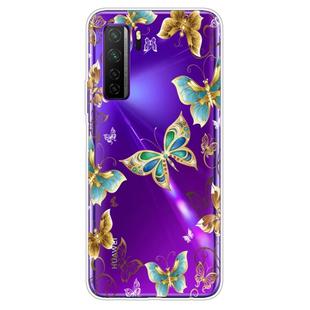For Huawei P40 Lite 5G Coloured Drawing Pattern Highly Transparent TPU Protective Case(Golden Butterfly)