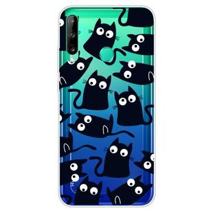 For Huawei P40 Lite E Coloured Drawing Pattern Highly Transparent TPU Protective Case(Black Cat)