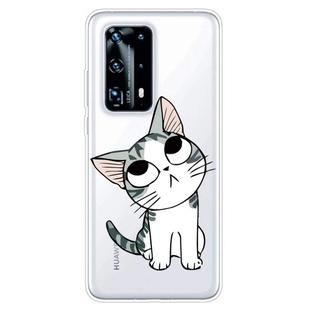 For Huawei P40 Pro+ Coloured Drawing Pattern Highly Transparent TPU Protective Case(Cat)