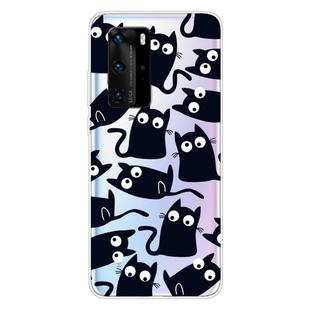 For Huawei P40 Pro Coloured Drawing Pattern Highly Transparent TPU Protective Case(Black Cat)