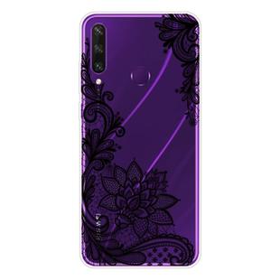 For Huawei Y6p (2020) Coloured Drawing Pattern Highly Transparent TPU Protective Case(Black Rose)