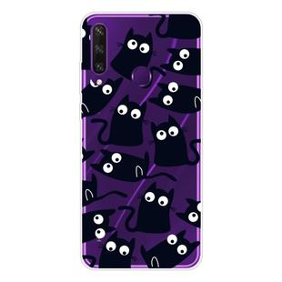 For Huawei Y6p (2020) Coloured Drawing Pattern Highly Transparent TPU Protective Case(Black Cat)