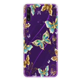 For Huawei Y6p (2020) Coloured Drawing Pattern Highly Transparent TPU Protective Case(Golden Butterfly)