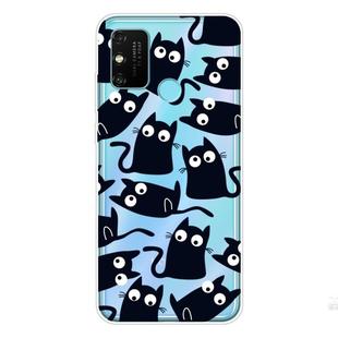 For Huawei Honor 9A Coloured Drawing Pattern Highly Transparent TPU Protective Case(Black Cat)