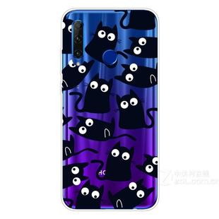 For Huawei Honor 20 Lite Coloured Drawing Pattern Highly Transparent TPU Protective Case(Black Cat)