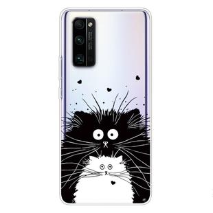 For Huawei Honor 30 Coloured Drawing Pattern Highly Transparent TPU Protective Case(Black White Rat)